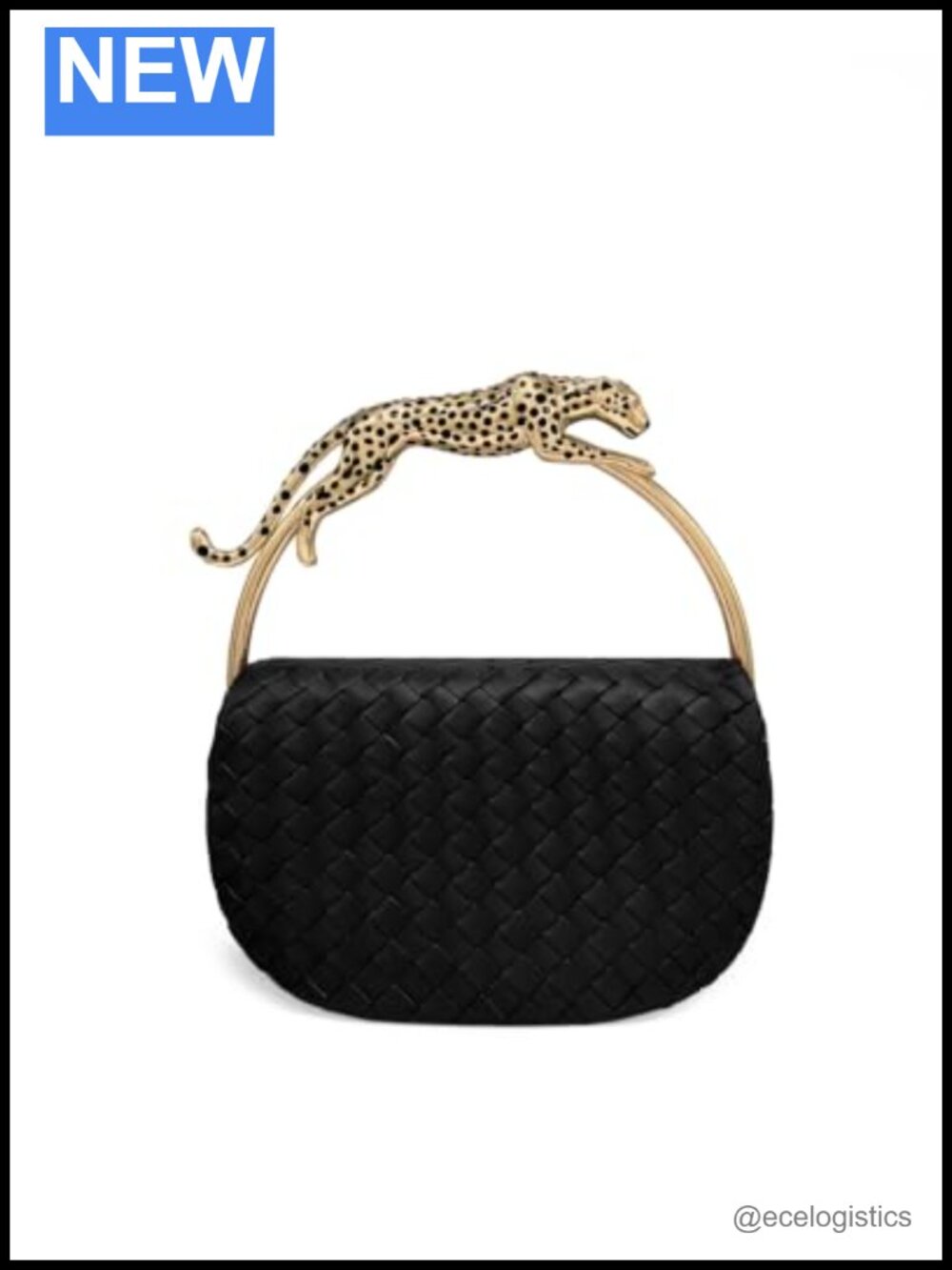 Women's Woven Leopard Shaped Top Handle Bag Faux Leather Handbag